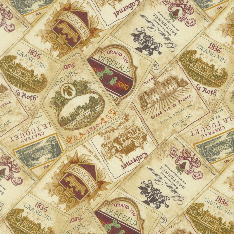 Vineyard Valley - Labels Ecru Yardage