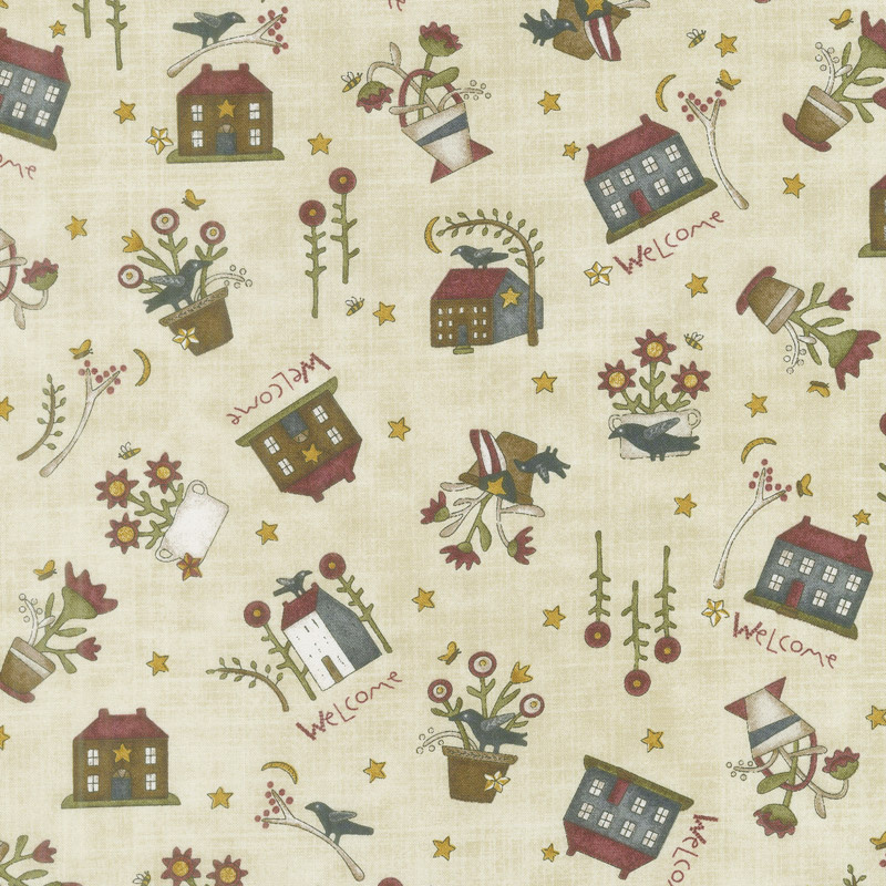 Buttermilk Blossoms - Novelty Toss Taupe Yardage