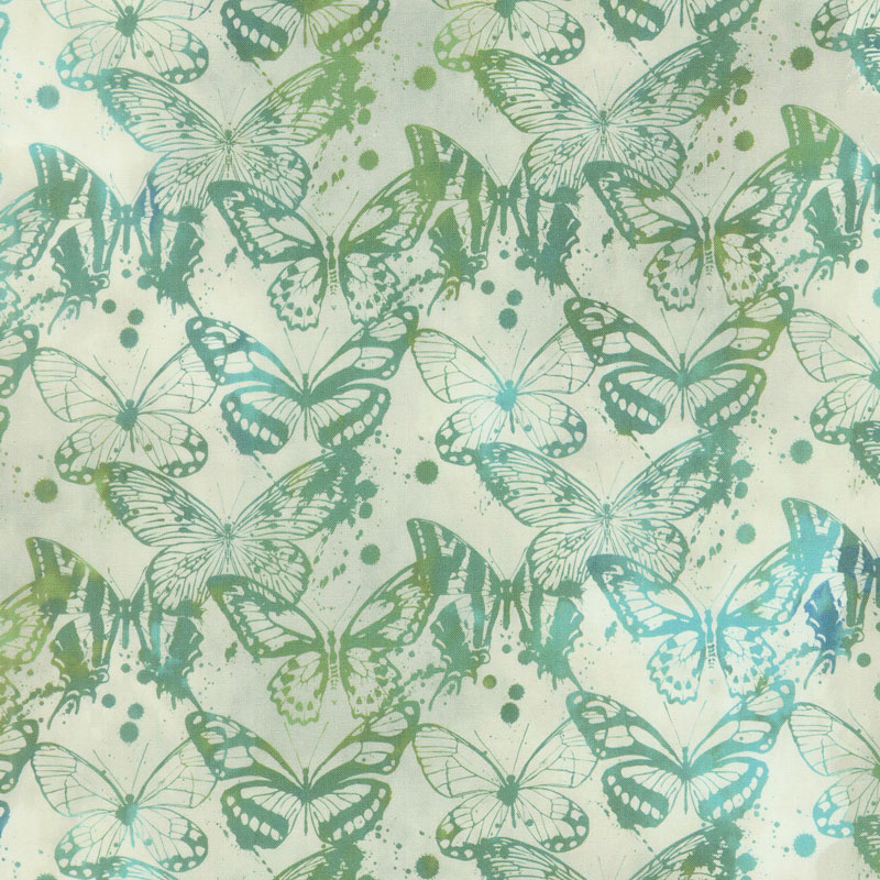 Seasons - Butterflies Green Digitally Printed Yardage