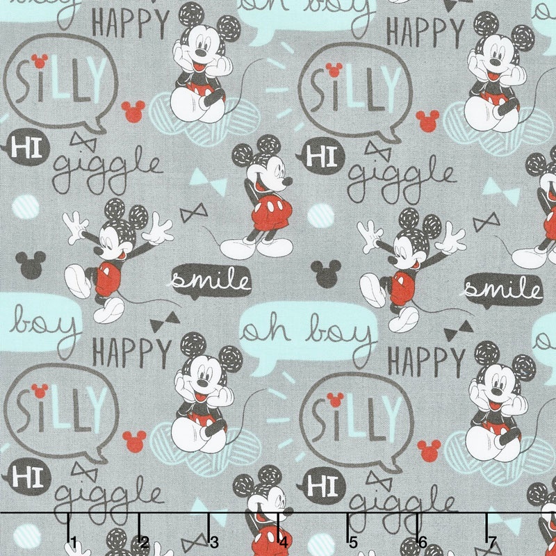Mickey Mouse - Oh Boy! Grey Yardage