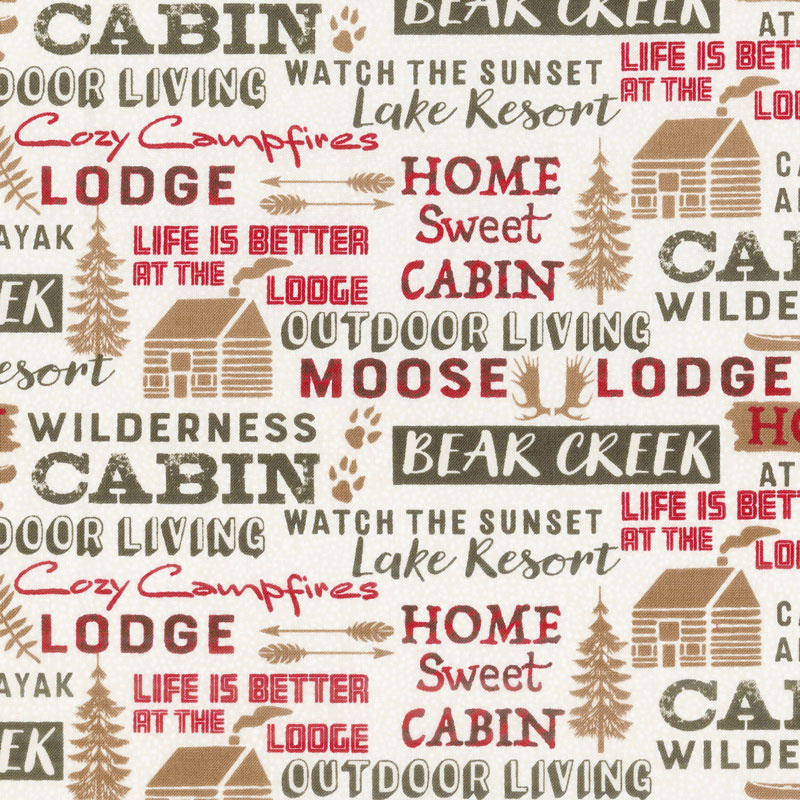 Home Sweet Cabin - Cabin Words Cream Yardage