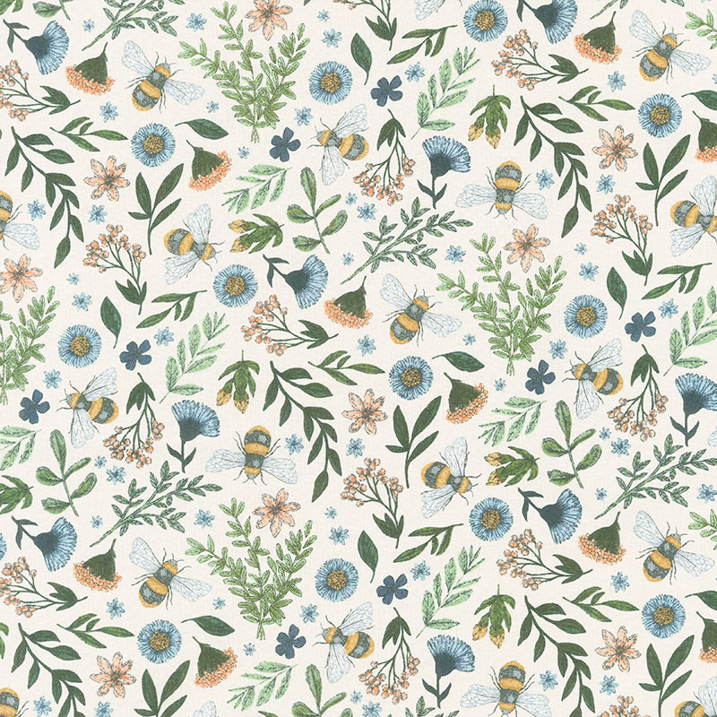 Bee Kind - Floral and Bee Toss Cream Multi Yardage