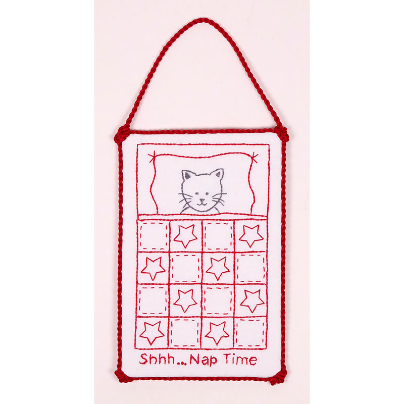 Redwork Naptime Kitty Hanger Kit