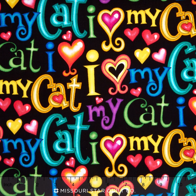 Cats - I Love My Cat Black Yardage
