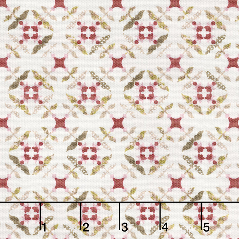 Tickled Pink - Tile Flowers Cream Yardage