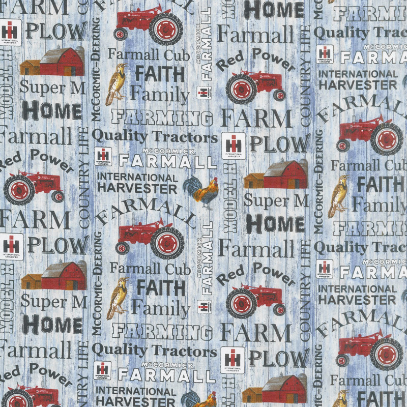 Farmall - Hometown Life Words Blue Yardage