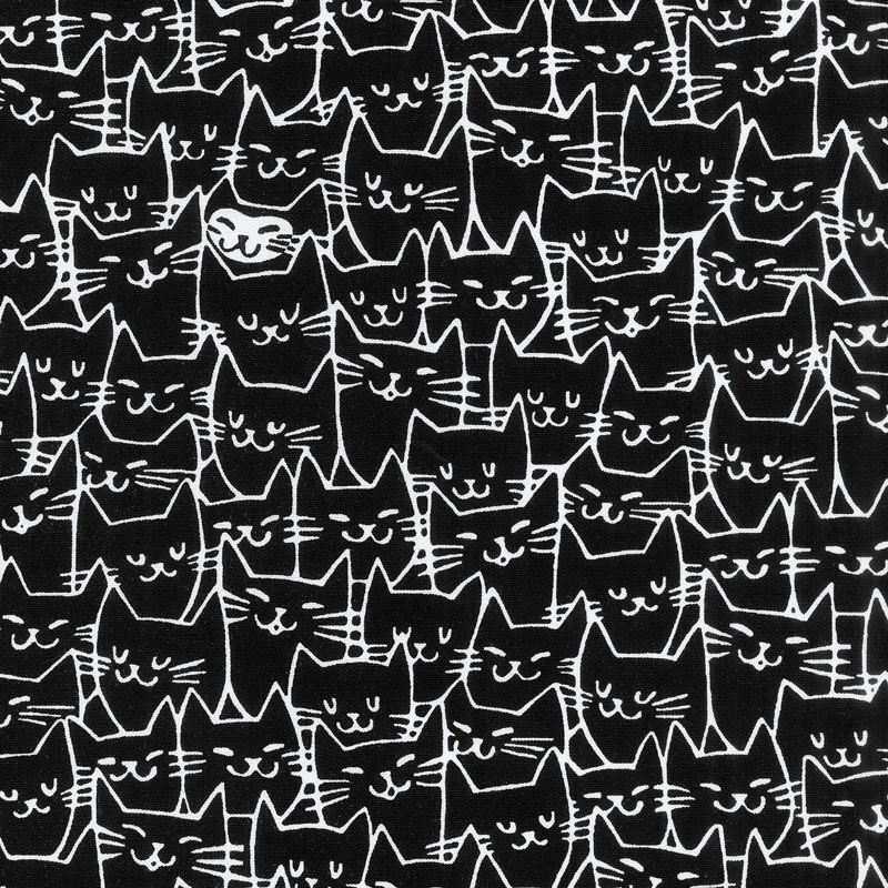 Cat Happy - Happy Cat Faces Black Yardage