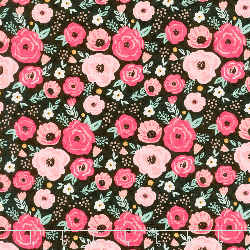 Glam Girl - Floral Black Metallic Yardage