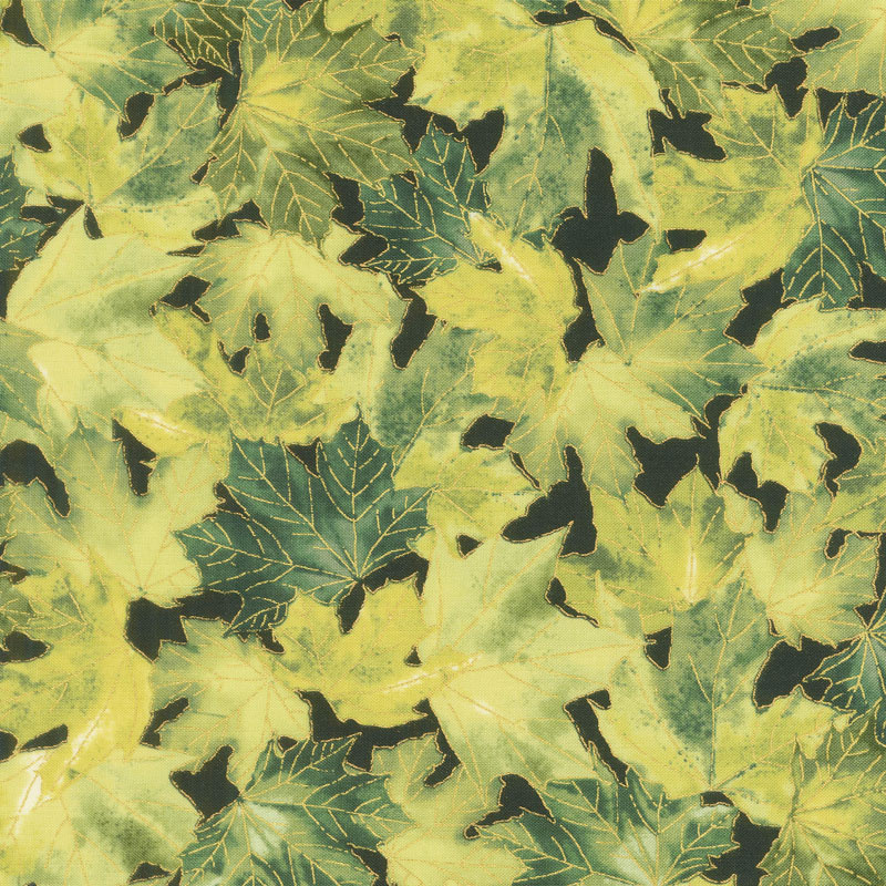 Giving Thanks - Leaves Green Metallic Yardage