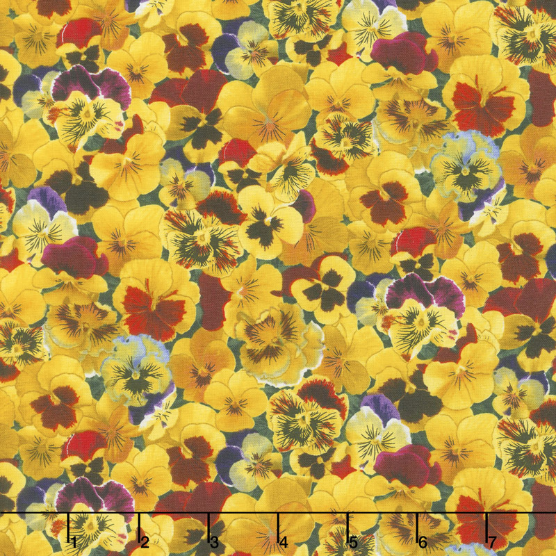 Flowers - Lovely Pansies Packed Pansies Yellow Yardage