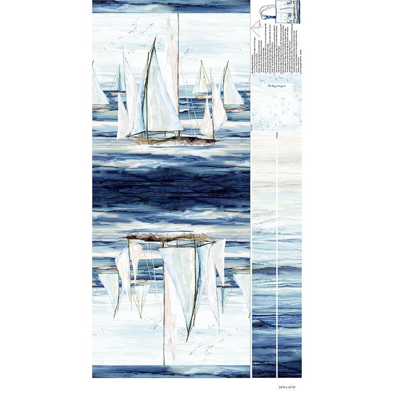 Sail Away - Easy Sew Bag Indigo Canvas Digitally Printed Panel