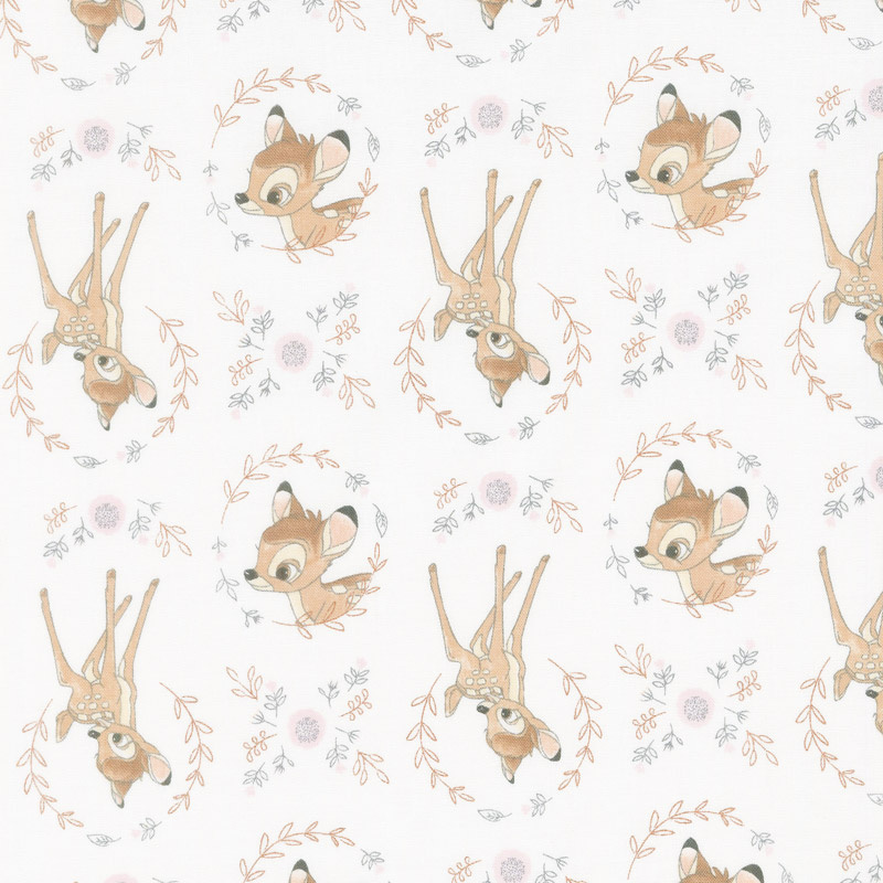 Disney Sentimental - Sweet Bambi in White with Metallic Copper Yardage