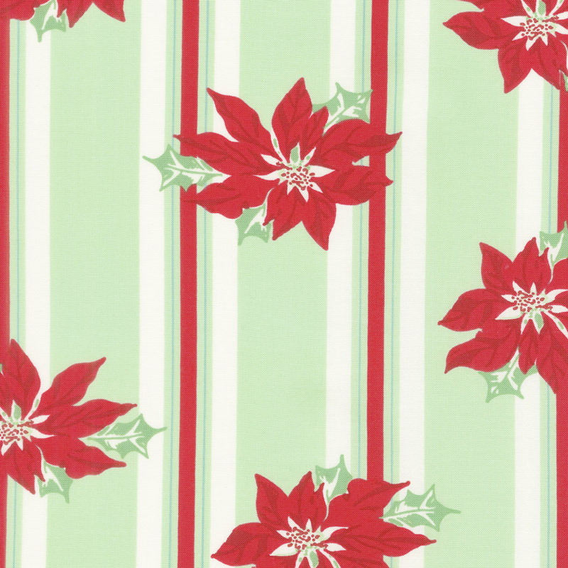 Sweet Christmas - Poinsettia Stripe Spearmint Yardage