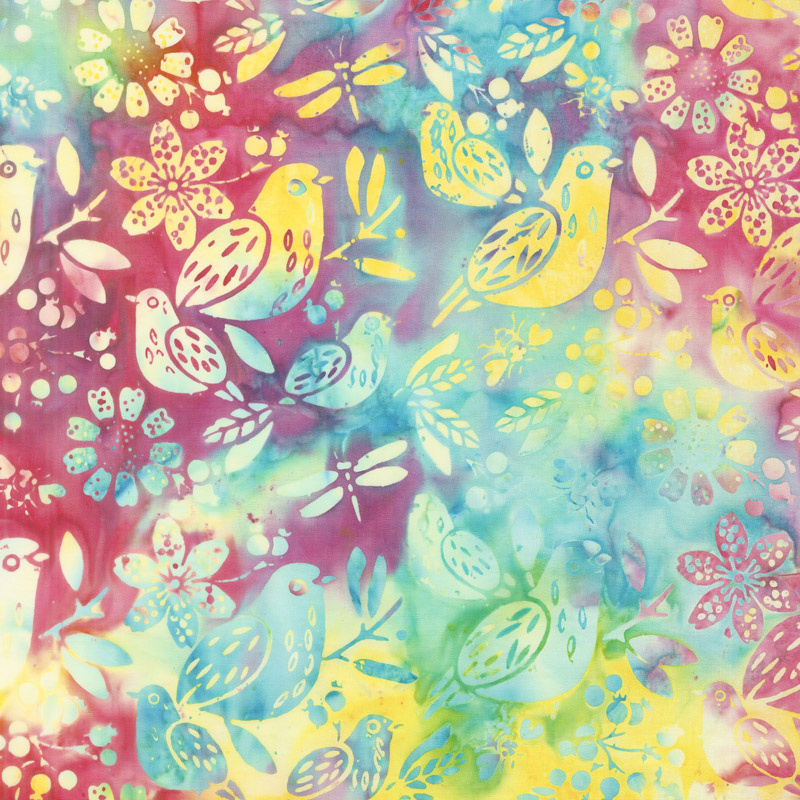 Summer Sizzle Batiks - Mixed Birds Tourmaline Yardage