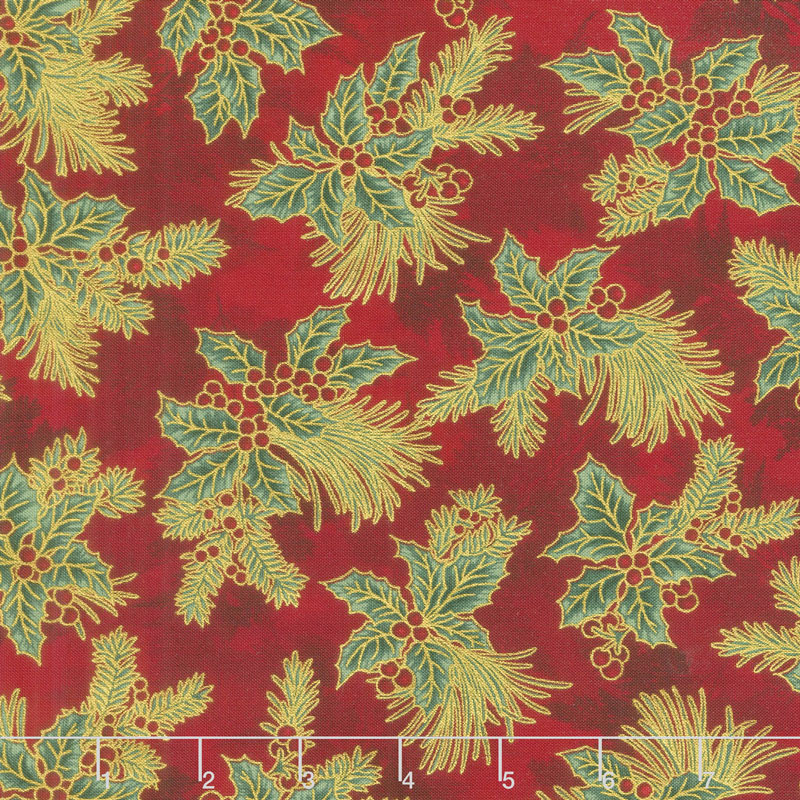Holiday Flourish 12 - Boughs Red Metallic Yardage