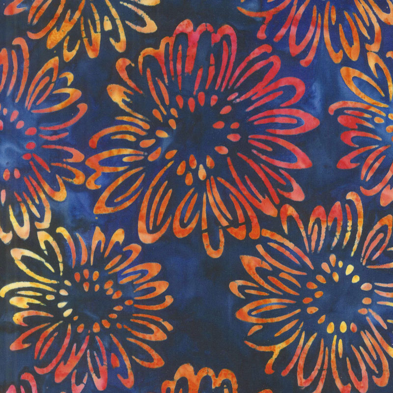 Artisan Batiks - Bright Blooms Flowers Midnight Yardage