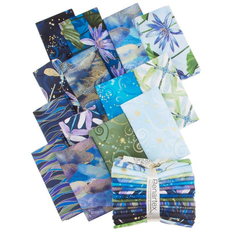 Dragonfly Dance Blue Metallic Fat Quarter Bundle