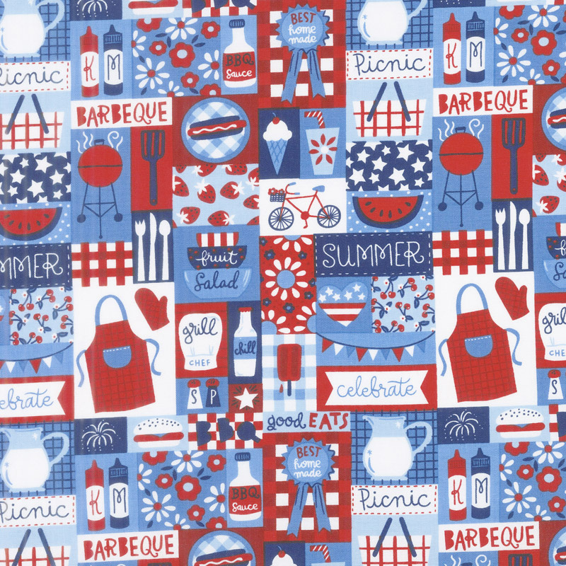 Patriotic Parade - Patch Blue Red Yardage