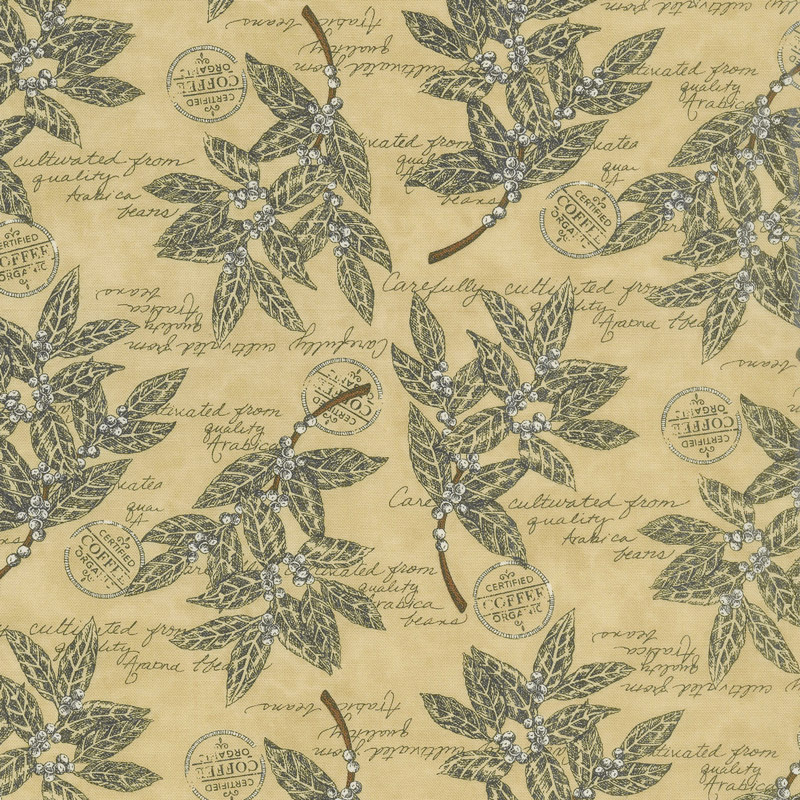 Brew - Coffee Plant Botanical Burlap Tan Yardage