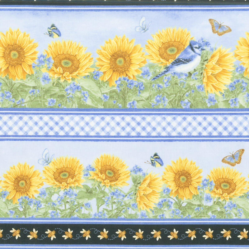 My Sunflower Garden - Stripe Blue Multi Yardage