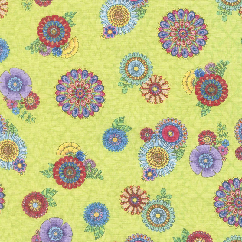 Safari, So Goodie - Tossed Flowers Lime Yardage
