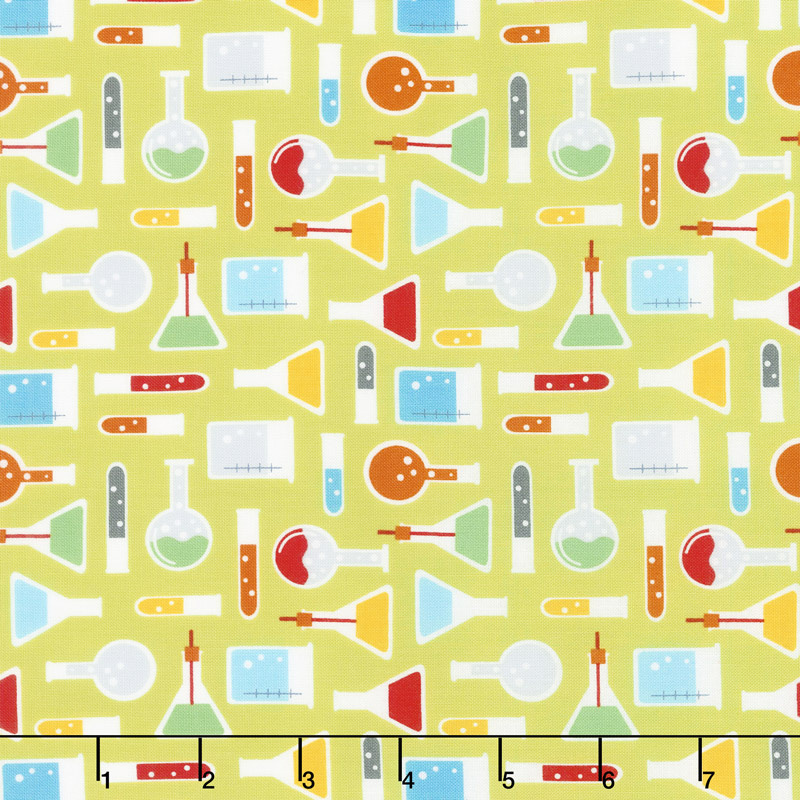 Big Bang - Tossed Beakers Lime Multi Yardage
