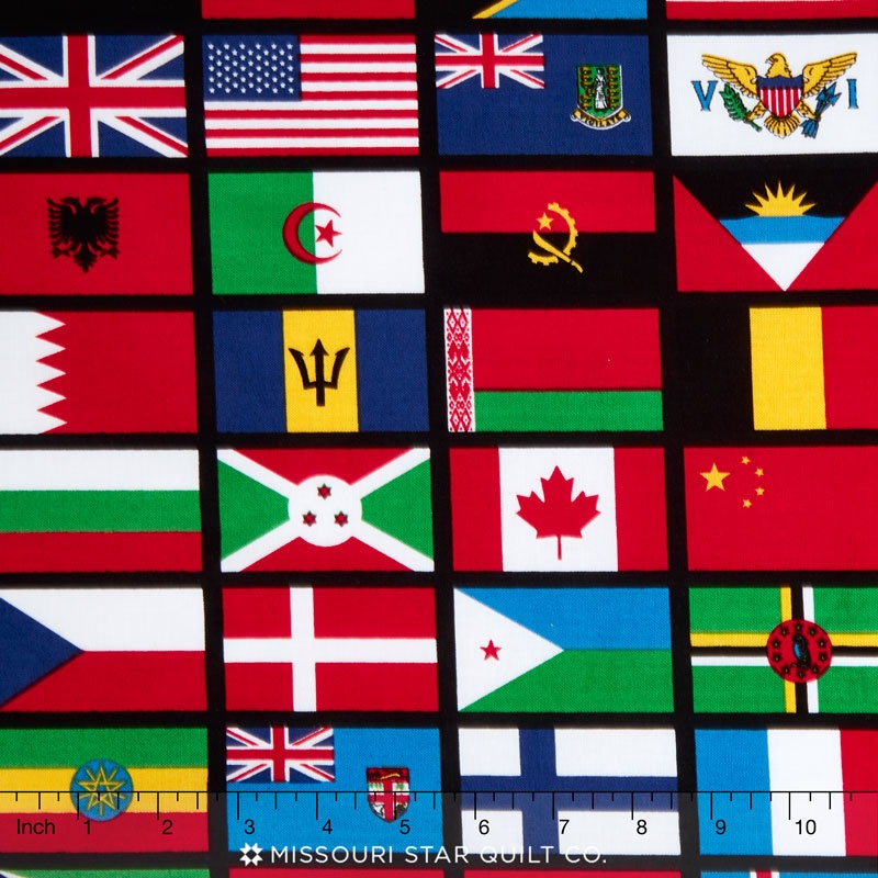 Our World - World Flag Black Yardage