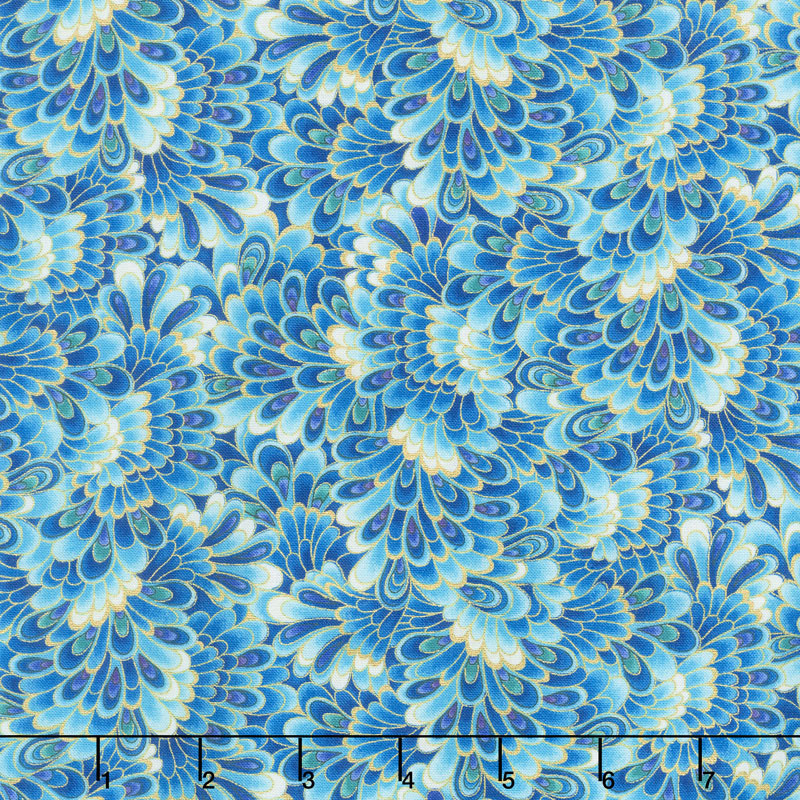Regency - Opulant Feathers Aqua Metallic Yardage