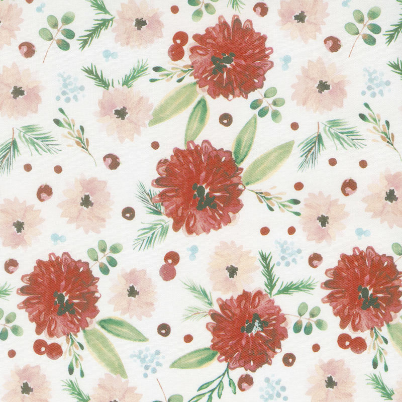 Winter Woods - Winter Floral in White Yardage