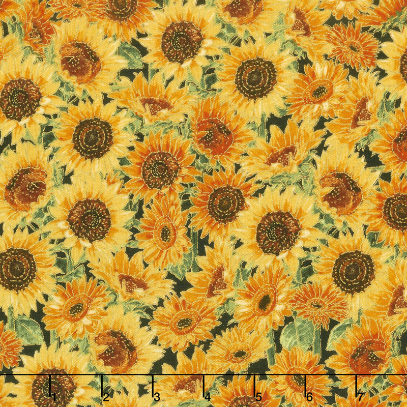 Giving Thanks - Sunflowers Black Metallic Yardage