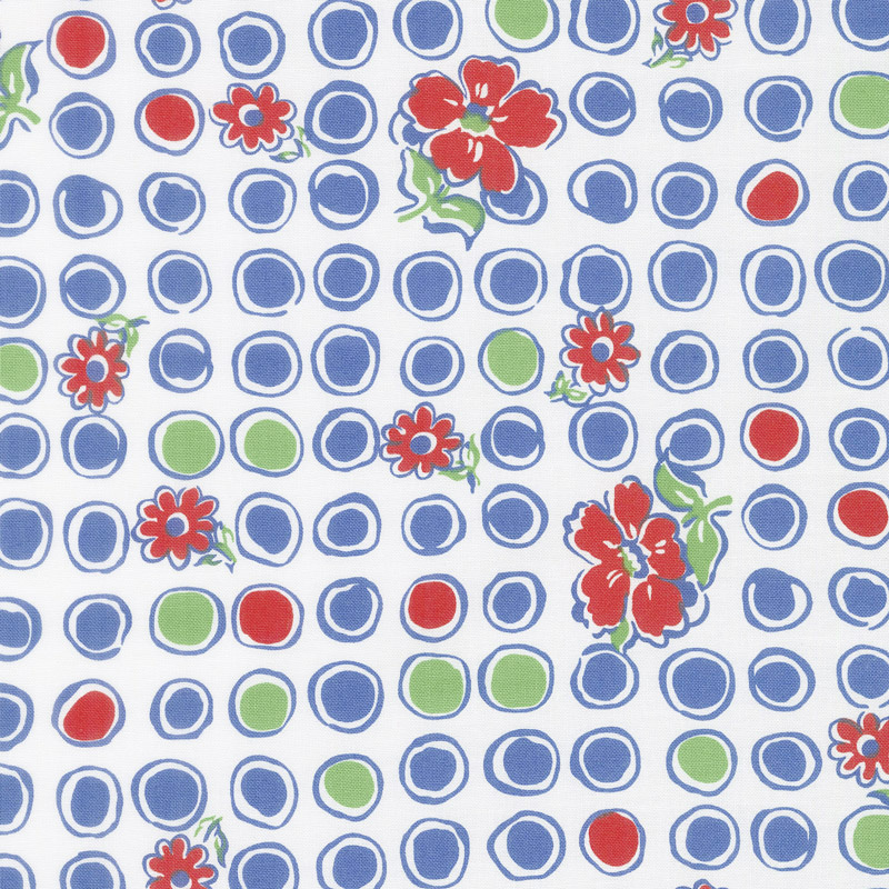 Feed Sacks: Red Rover - Bubbles & Blooms True Blue Off White Yardage