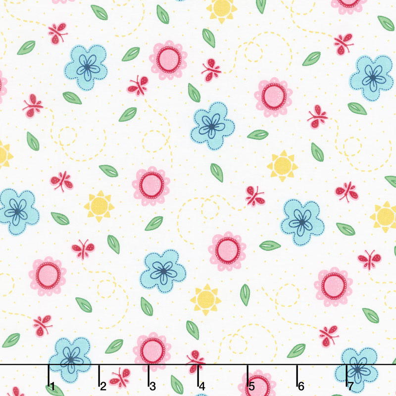 Flutter and Shine - Small Floral White Yardage
