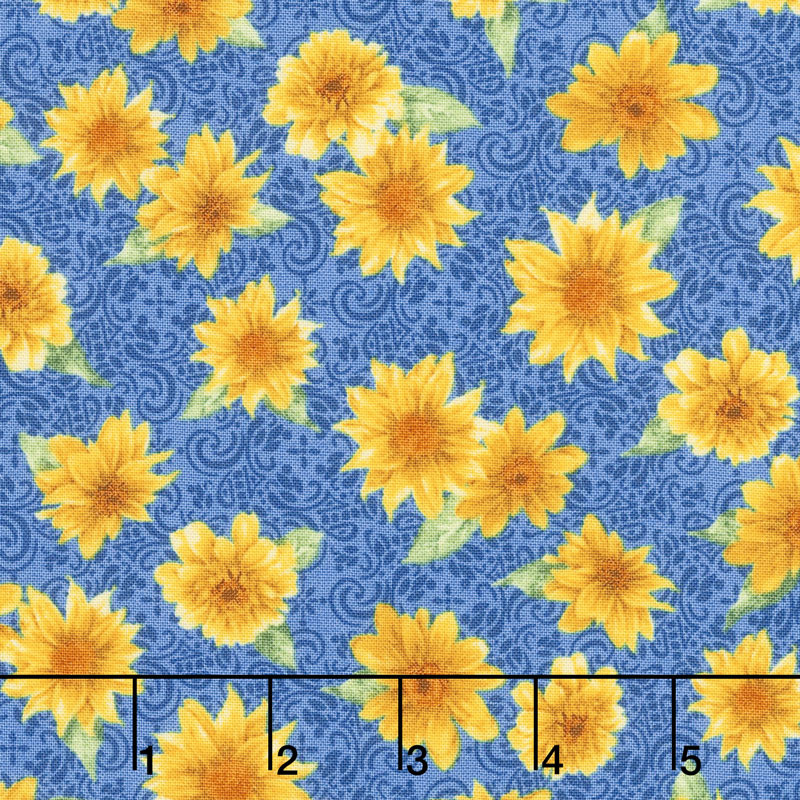 Gardenside Path - Tossed Sunflower Blue Yardage