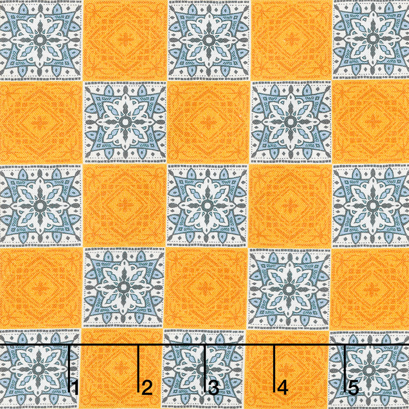 La Dolce Vita - Tiles Orange Blue Yardage