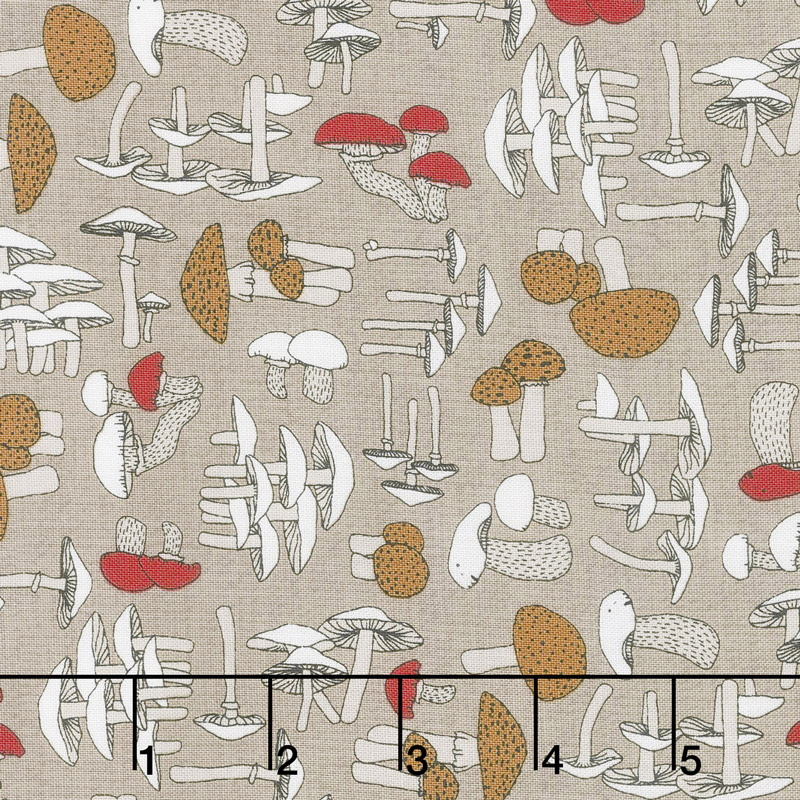 Woodland Pitter Patter - Mushrooms Medium Taupe Multi Yardage