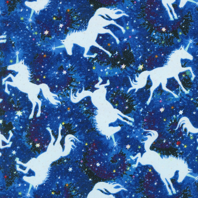 Animals - Galactic Unicorns Cobalt Metallic Yardage