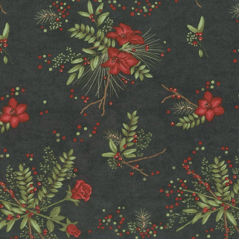 Winter Manor - Manor Floral Ebony Yardage
