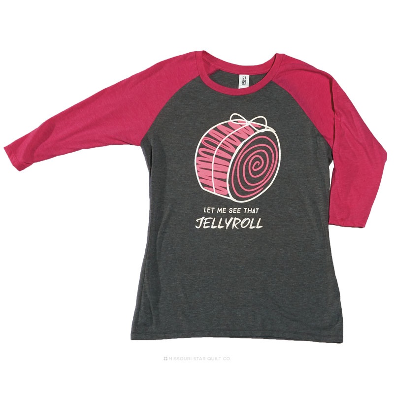 Let Me See That Jellyroll Fuchsia Frost/Gray Frost Women's Fitted Raglan 3/4 Sleeve T-Shirt - Large