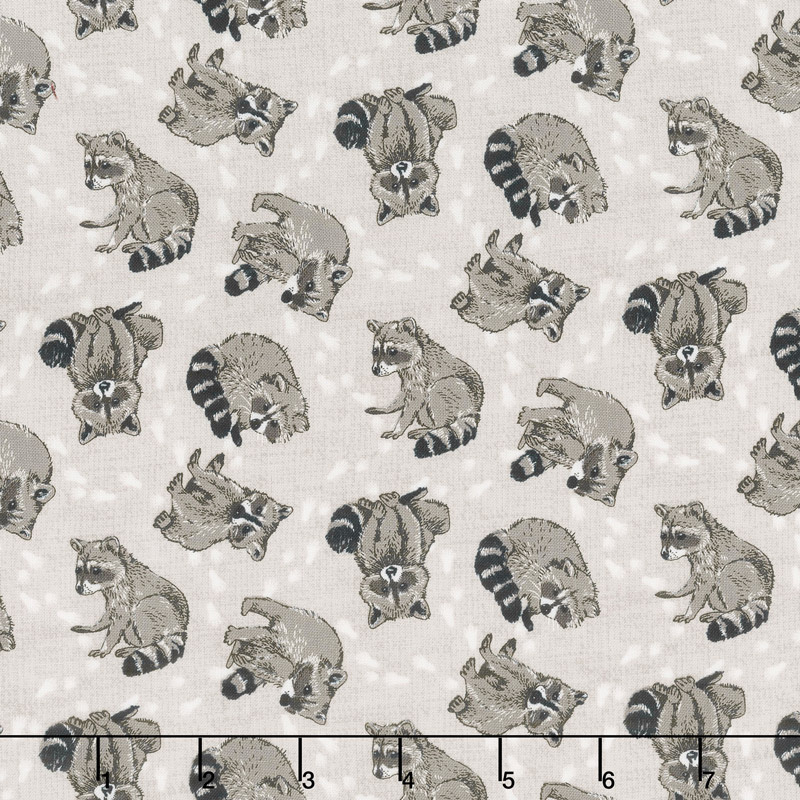 Woodland Pitter Patter - Racoon Toss Medium Taupe Multi Yardage