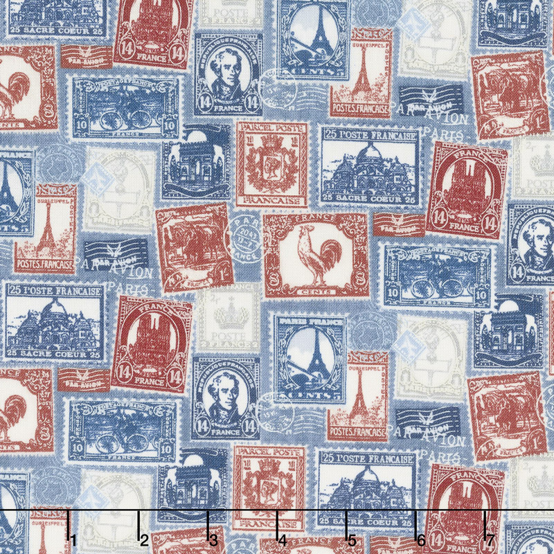 Paris, Always a Good Idea - Paris Stamps Navy Multi Yardage