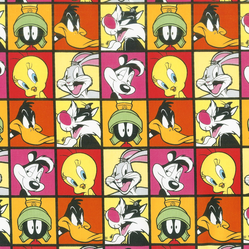 Looney Tunes - Characters in Blocks Ruby Yardage