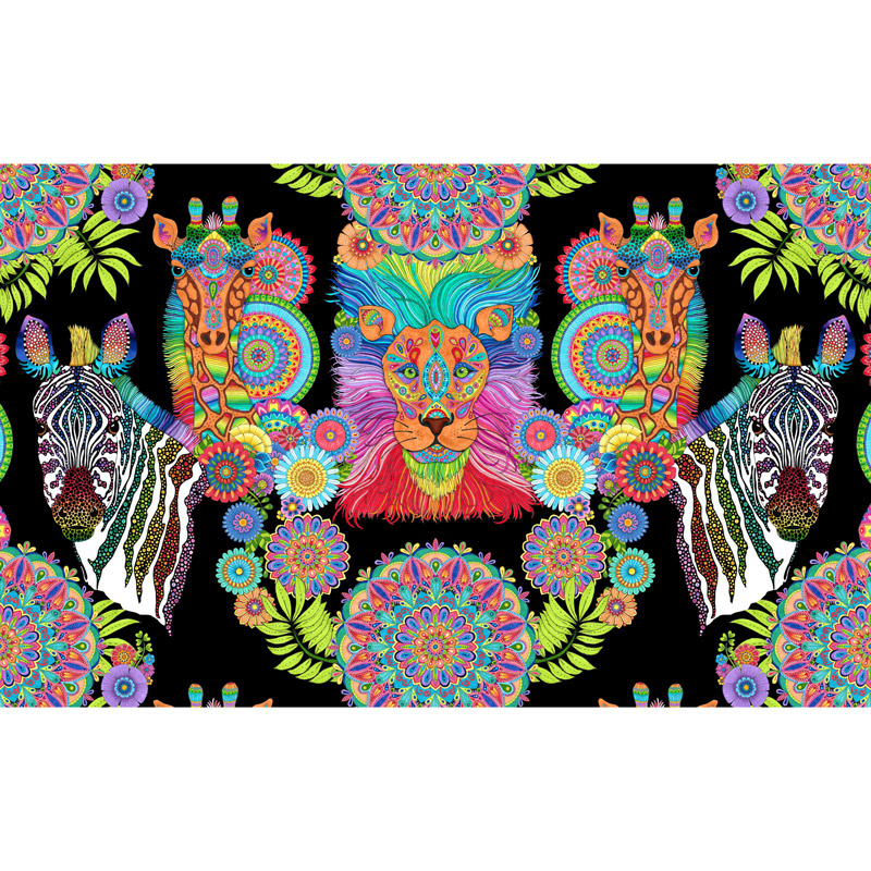 Safari, So Goodie - Large Animals Allover Black Panel