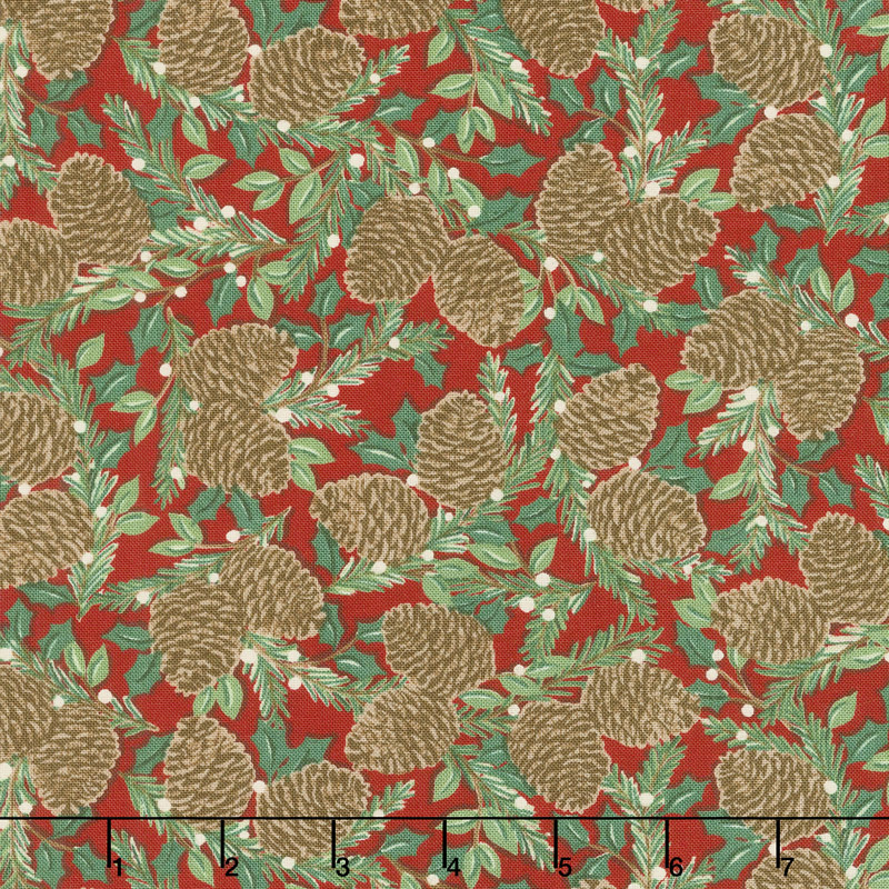Holiday Lodge - Holiday Greenery Berry Red Yardage