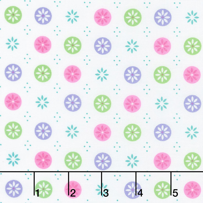 Flower Sacks - Flowers in a Circle White Yardage