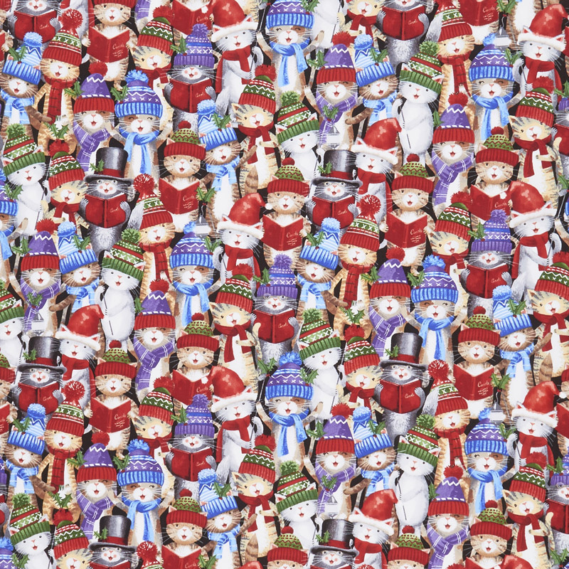Christmas Novelties - Caroling Kitties Multi Yardage