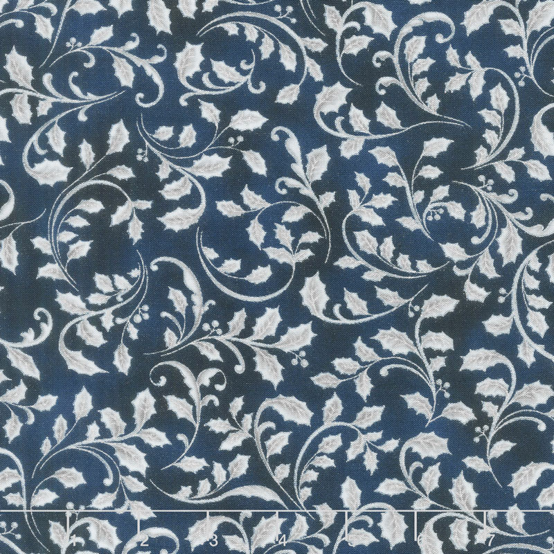 Winter's Grandeur 7 - Sky Leaves Navy Metallic Yardage