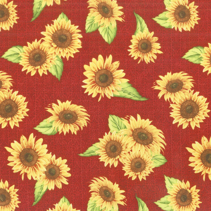 Jardin Du Soleil - Sunflower Toss Red Yardage