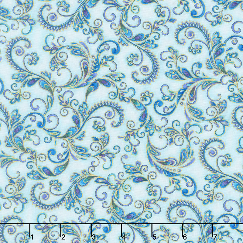 Regency - Elegant Feathers Aqua Metallic Yardage