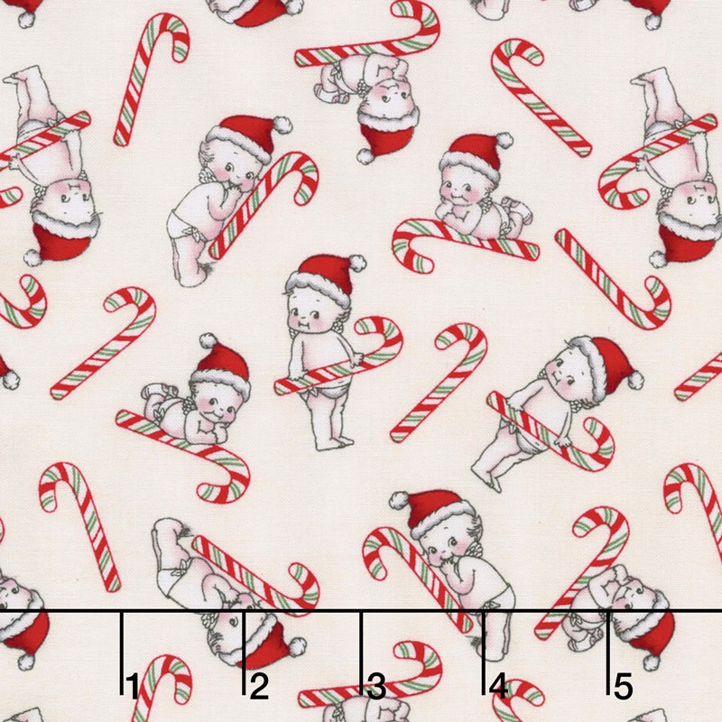 Kewpie Christmas - Christmas Candy Cane Cream Yardage