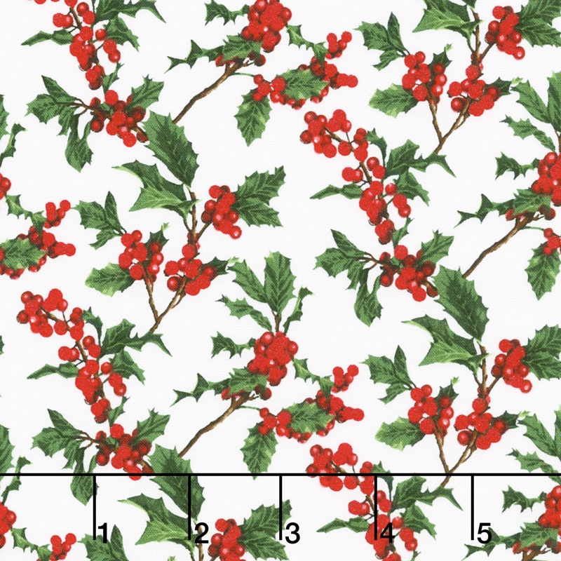 Merry, Berry, and Bright - Boughs of Holly Radiant Noel Metallic Yardage